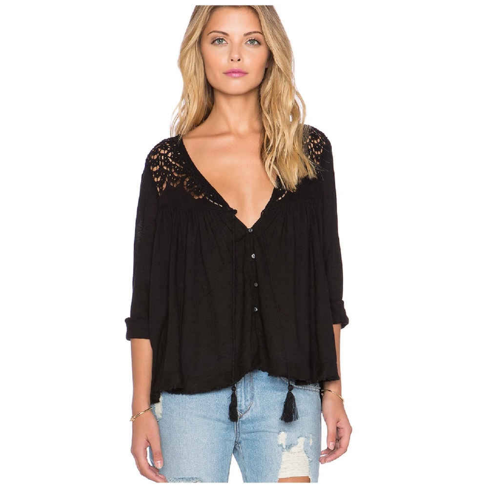 Free People‎ Doin’ It Right Eyelet Top XS Black